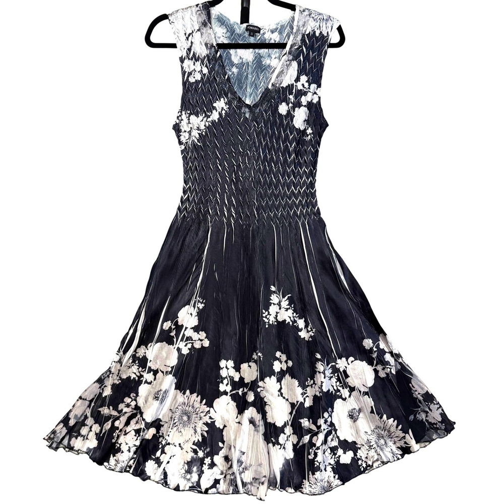 Komarov S Pleated Floral Midi Dress Black White Art To Wear Whimsigoth Wedding